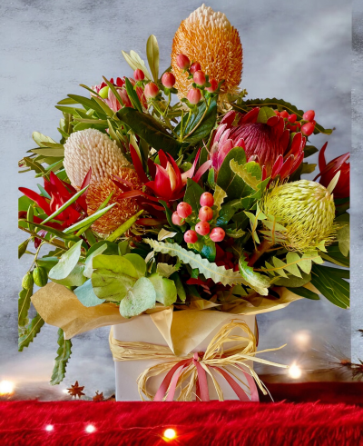 Aussie Christmas - Fresh Native and wildflowers arranged in a box or container for a Bush flower gift 
The best of the Australian Bush in a box